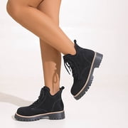 Gamivast Ankle Boots for Women Lace up Low Heel Chunky Boot Fashion Anti-Slip Round Toe Shoes Outdoor Hiking Platformed Comfortable Booties