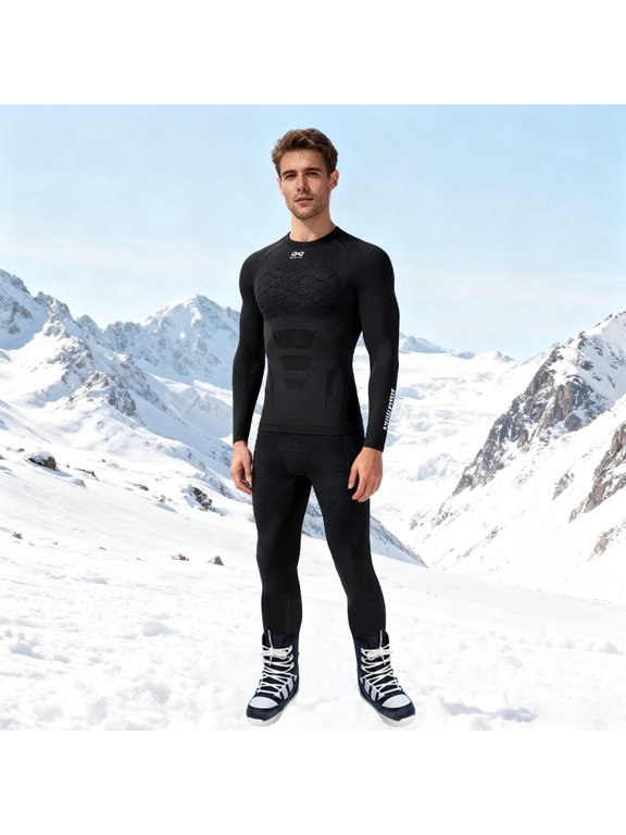 Athletic Compression Suit for Men Tight Long Sleeve Top and Leggings Base Layer Moisture Wicking Set for Gym Running Workout Activities