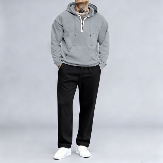 Gamivast Athletic Mens Tracksuit Set Quarter Zip Hooded Sweatshirt and Straight Leg Pants Soft Gym Outfit for Running Workout Daily Casual Sport Wear
