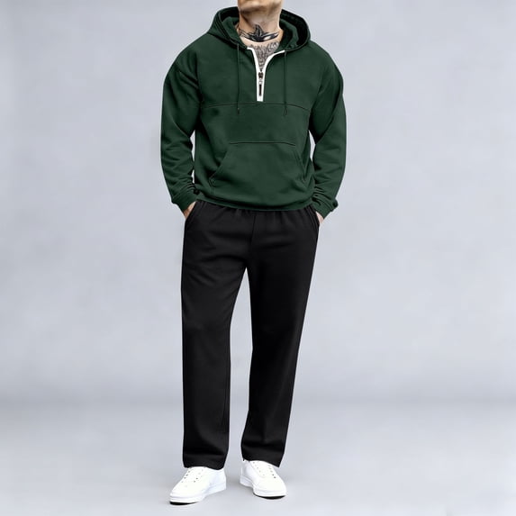 Gamivast Athletic Mens Tracksuit Set Quarter Zip Hooded Sweatshirt and Straight Leg Pants Soft Gym Outfit for Running Workout Daily Casual Sport Wear