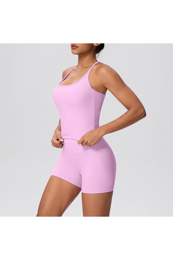 Athletic Sets for Women 2 Piece Scoop Neck Cami Tank & Biker Shorts Fitness Outfits High Waist Yoga Workout Running Sporty Matching Suits
