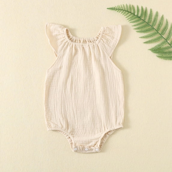 Gamivast Baby Girls' Romper Sleeveless Muslin Cotton Bodysuit Ruffle Sleeve One Piece Summer Jumpsuit Outfits with Snap Crotch Soft Breathable Infant Clothes