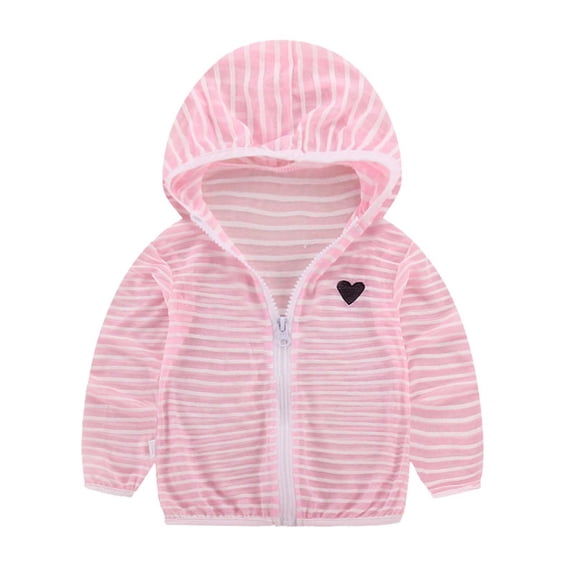 Gamivast Baby Hooded Jacket for Girls Long Sleeve Zip up Striped Windbreaker Coat With Heart Patch Casual Outerwear for Toddler Spring Fall Wear
