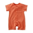 thumbnail image 1 of Gamivast Baby Ribbed Knit Romper Short Sleeve Front Button One Piece Jumpsuit Cotton Blend Infant Snap Pajamas Bodysuit Outfit with Pocket Neutral Sleepwear Loungewear Shorts, 1 of 2