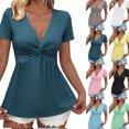 thumbnail image 1 of Gamivast Babydoll Tops for Women V Neck Short Sleeve Twist Front Shirts Casual Slim Fit Tunic Blouses Stretch Summer Going out Basic Tee Tops Daily Wear Night out, 1 of 9