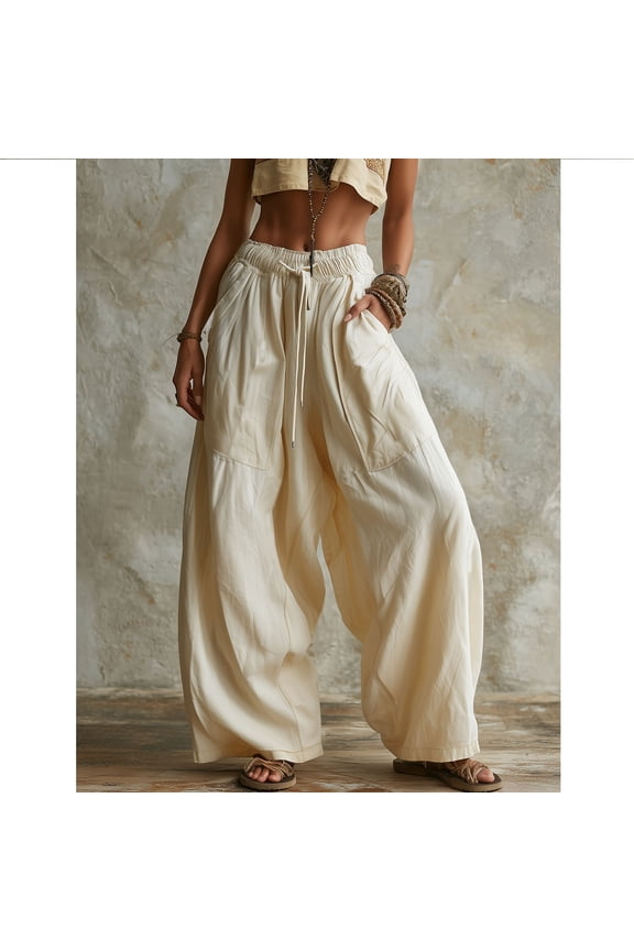 Baggy Harem Pants for Women High Waisted Boho Hippie Parachute Trousers with Pockets Drawstring Loose Fit Casual Lounge Streetwear Khaki XXXL