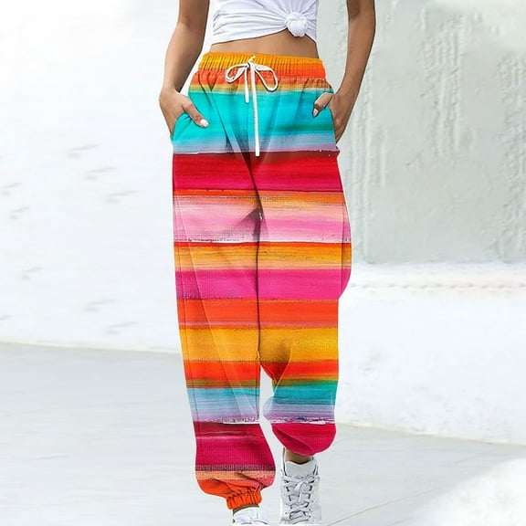 Gamivast Baggy Pants for Women Y2K Athletic Drawstring Elastic Waist Sweatpants Casual Rainbows Pants with Pockets Comfortable 2025 Fall Trendy Trousers