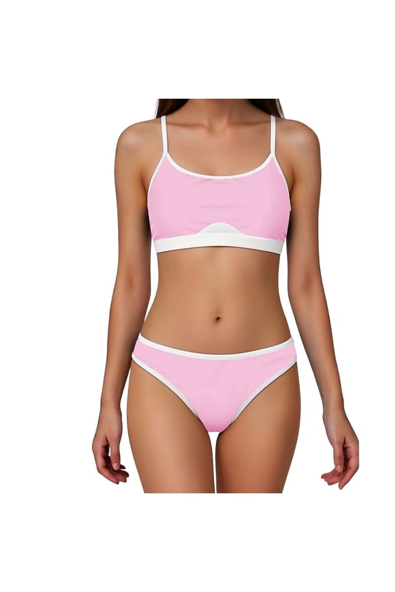 Bikini Sets for Women Two Piece Bathing Suits Sporty Scoop Neck Swimwear High Cut Contrast Trim Summer Beach Swimming Pool Vacation Outfits