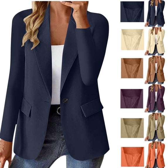 Gamivast Blazer And Suit Jackets for Women Dressy One Button Notch Lapel Collar Work Jacket Fitted Long Sleeve Open Front Teacher Outfits Womens Business Casual Clothing