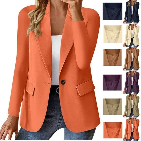 Gamivast Blazer And Suit Jackets for Women Dressy One Button Notch Lapel Collar Work Jacket Fitted Long Sleeve Open Front Teacher Outfits Womens Business Casual Clothing
