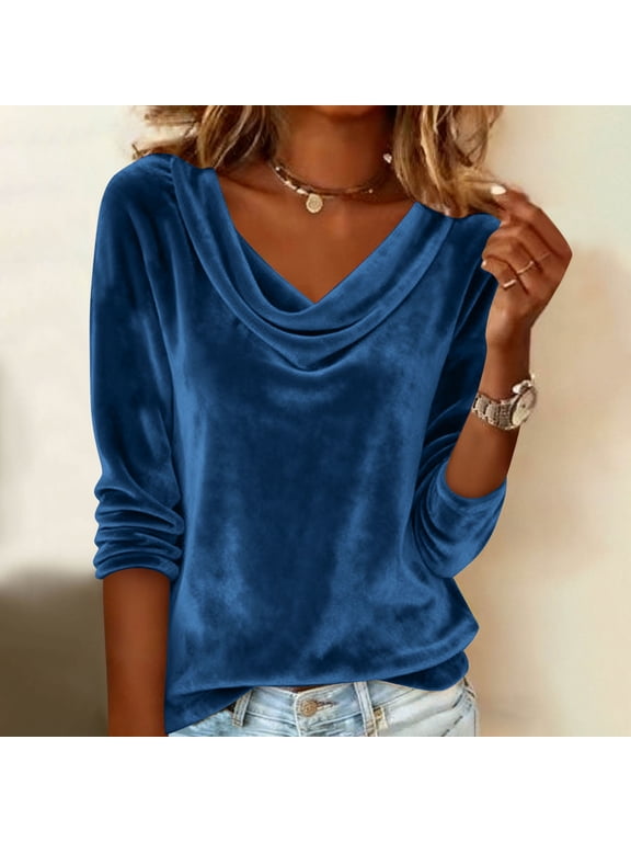 Blouses for Women Satin Cowl Neck 3/4 Sleeve Dressy Tops Elegant Silky Work Office Shirts Party Going out Blouses Formal Wedding Guest Chics