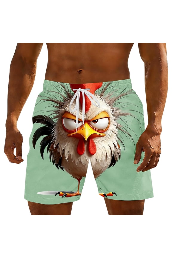 Board Shorts Men'S Angry Chicken Graphic Loose Fit Drawstring Swim Trunks 3D Print Quick Dry Summer Shorts Novelty Beach Vacation Swim