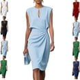 thumbnail image 1 of Gamivast Bodycon Dress for Women Sleeveless Crewneck Midi Dress Slim Fit Sheath Dress Ruched Waist Keyhole Front Elegant Office Party Event Wear, 1 of 7