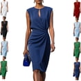 thumbnail image 1 of Gamivast Bodycon Dress for Women Sleeveless Crewneck Midi Dress Slim Fit Sheath Dress Ruched Waist Keyhole Front Elegant Office Party Event Wear, 1 of 5