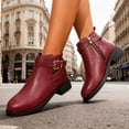 thumbnail image 1 of Gamivast Boots for Women Buckle Detail Faux Leather Ankle Boots Round Toe Side Zip Low Block Heel Dress Boots for Office Work Travel Walking Footwear Wine 39, 1 of 7