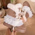 thumbnail image 1 of Gamivast Boots for Women Lace Ruffle Pearl Faux Suede Ankle Boots Round Toe Faux Plush Fleece Lined Chunky Snow Boots for Outdoor Travel Walking Footwear Khaki 41, 1 of 7
