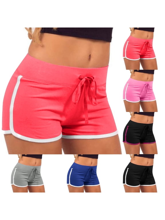 Booty Shorts for Women Low Rise Stretchy Drawstring Pull-On Short Shorts Athletic Fitted Micro Shorts Workout Gym Dance Running Yoga Active Summer Wear