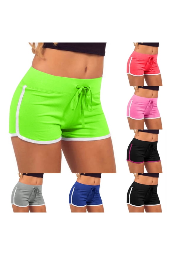 Booty Shorts for Women Low Rise Stretchy Drawstring Pull-On Short Shorts Athletic Fitted Micro Shorts Workout Gym Dance Running Yoga Active Summer Wear