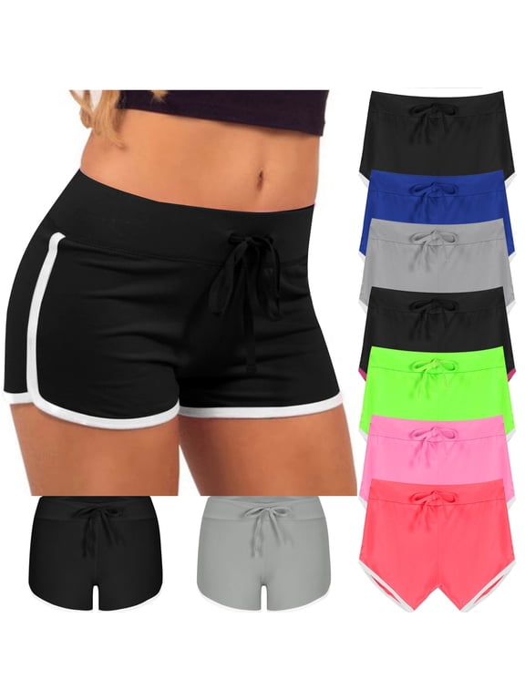 Booty Shorts for Women Low Rise Stretchy Drawstring Pull-On Short Shorts Athletic Fitted Micro Shorts Workout Gym Dance Running Yoga Active Summer Wear