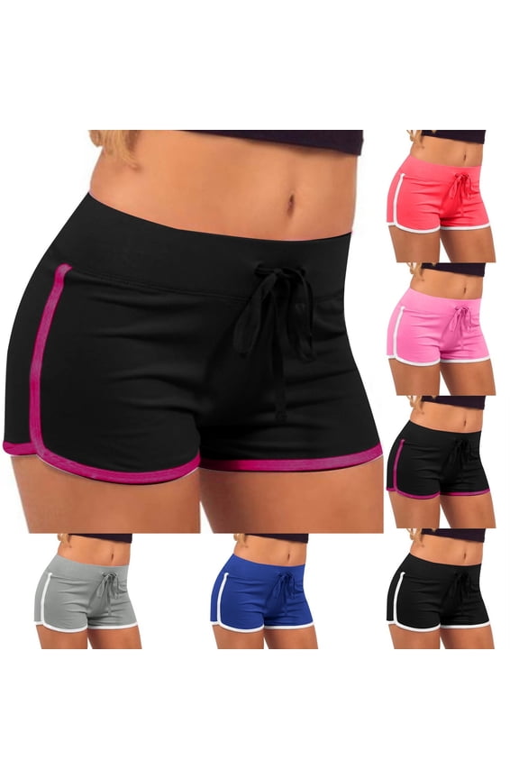 Booty Shorts for Women Low Rise Stretchy Drawstring Pull-On Short Shorts Athletic Fitted Micro Shorts Workout Gym Dance Running Yoga Active Summer Wear
