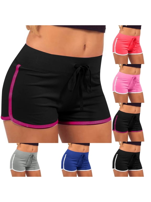 Booty Shorts for Women Low Rise Stretchy Drawstring Pull-On Short Shorts Athletic Fitted Micro Shorts Workout Gym Dance Running Yoga Active Summer Wear