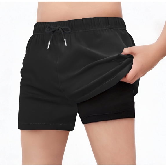 Gamivast Boy's 2 In 1 Running Shorts Quick Dry Workout Athletic Shorts with Built-In Compression Liner Elastic Waist Drawstring for Gym Training Swim Trunks