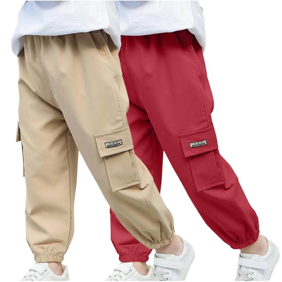Gamivast Boys' 2-Pack Cargo Pants Elastic Waist Drawstring Casual Trousers Loose Fit Joggers with Side Pockets Comfortable Everyday Playwear
