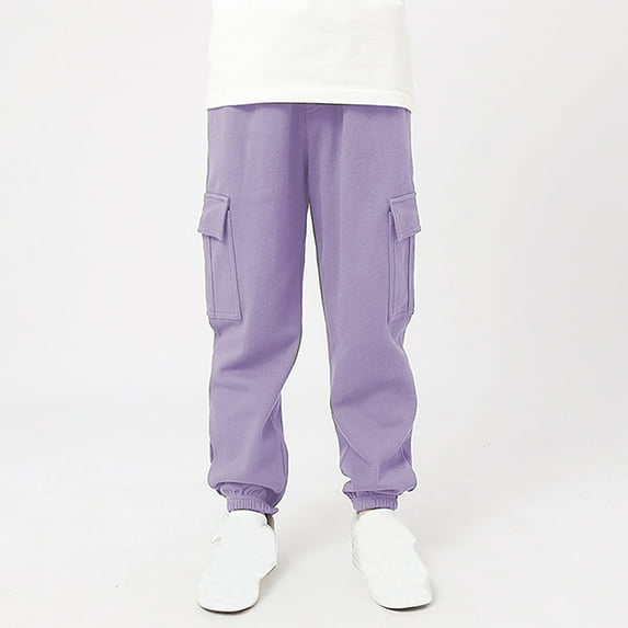 Gamivast Boys Cargo Pants Big and Tall Elastic Waist Cotton Sweatpants Multi Pockets Athletic Pant Baggy Drawstring Jogger Pants Casual Outdoor Pants Purple Pantalones Cargo Para Niños Clearance