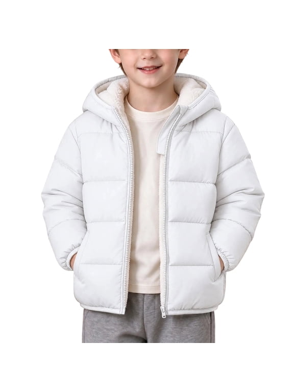 Boys Cold Weather Jackets & Coats Puffer Jacket Sherpa Lined Hooded Coat Quilted Outerwear Zip up Thick Padded Fall Clothes Size 4-5