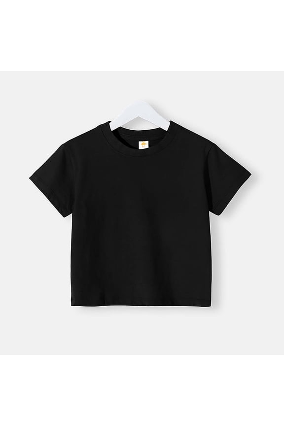Boys and Girls Summer Shirts Kids Cotton Crew Neck Basic Tees Solid Color Drop Shoulder T Shirts Summer Vacation Comfort Casual Shirts Black 2-3Y Camiseta De Para Niños
