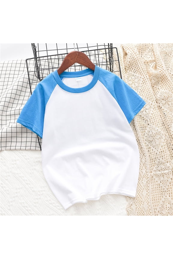 Boys and Girls Summer Shirts Kids Cotton Crew Neck Basic Tees Solid Color Drop Shoulder T Shirts Summer Vacation Comfort Casual Shirts Blue 10Y Camiseta De Para Niños