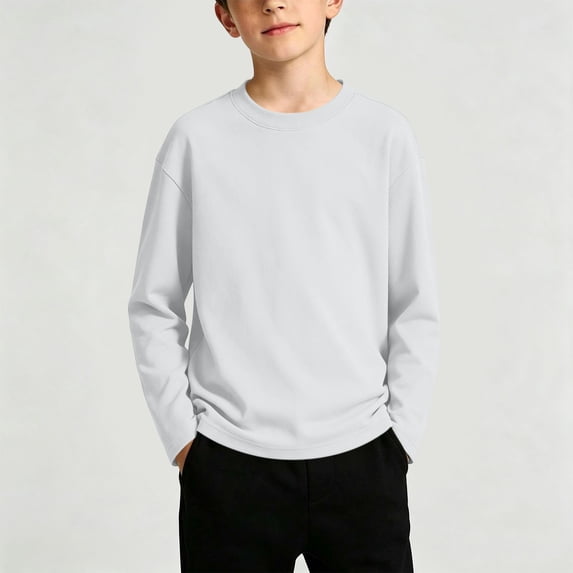 Gamivast Boys Long Sleeve T-Shirts Crewneck Casual Pullover Basic Tees Kids Athletic Activewear Tops Solid Color Undershirts for Fall Winter Everyday Wear