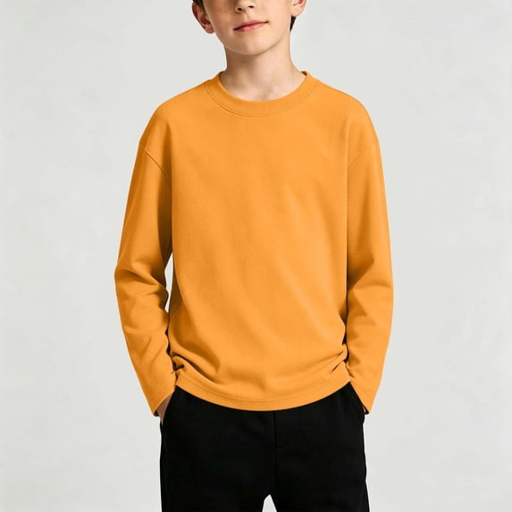 Gamivast Boys Long Sleeve T-Shirts Crewneck Casual Pullover Basic Tees Kids Athletic Activewear Tops Solid Color Undershirts for Fall Winter Everyday Wear