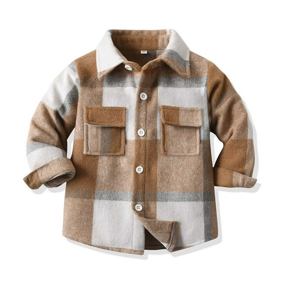Gamivast Boys and Toddlers' Flannel Button Down Shirt Cotton Fall Trendy Lapel Collar Shacket Jackets Loose Casual Long Sleeve Winter Plaid Tops with Chest Pockets