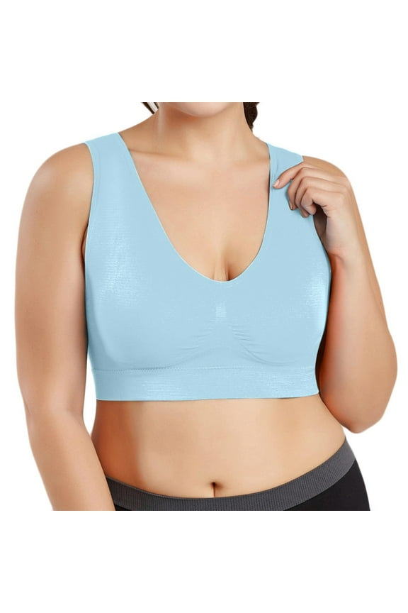 Bras for Women No Underwire Seamless Oversized Everyday Bra Comfy Wireless Padded Support Push Up Bra Yoga Fitness Classic Bra Blue 5XL Brasier Sin Varillas Para Mujer