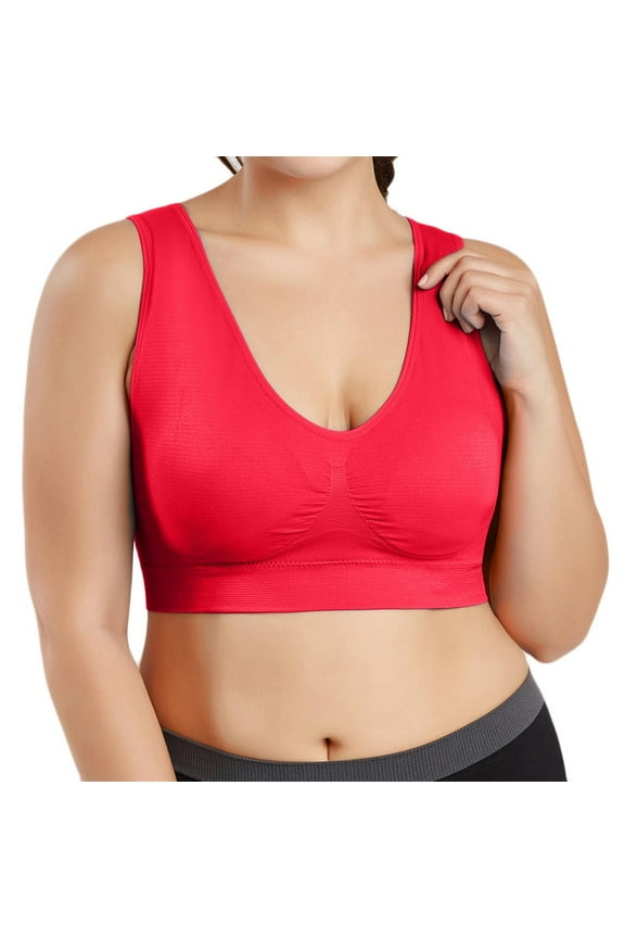 Bras for Women No Underwire Seamless Oversized Everyday Bra Comfy Wireless Padded Support Push Up Bra Yoga Fitness Classic Bra Red XXXL Brasier Sin Costuras Para Mujer