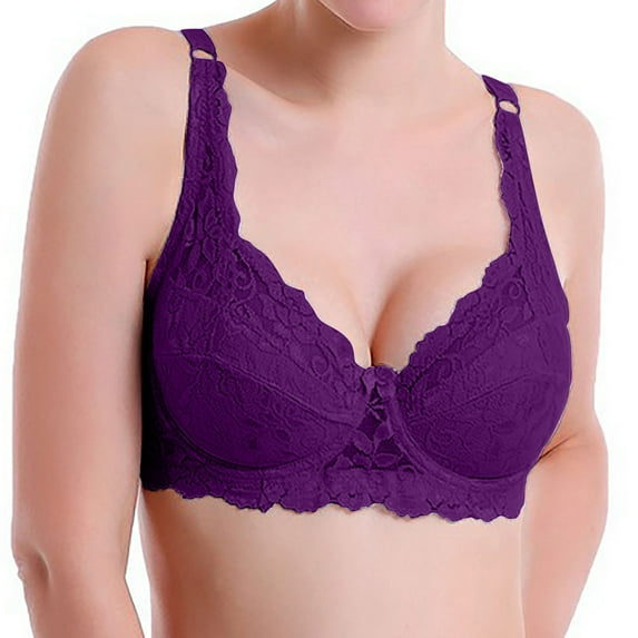 Gamivast Bras for Women No Underwire Sexy Lace Push Up Bra Comfortable Support Strappy Bras Breathable Lingerie Everyday Bras Purple 85B Sujetadores Sin Varillas Para Mujer Clearance