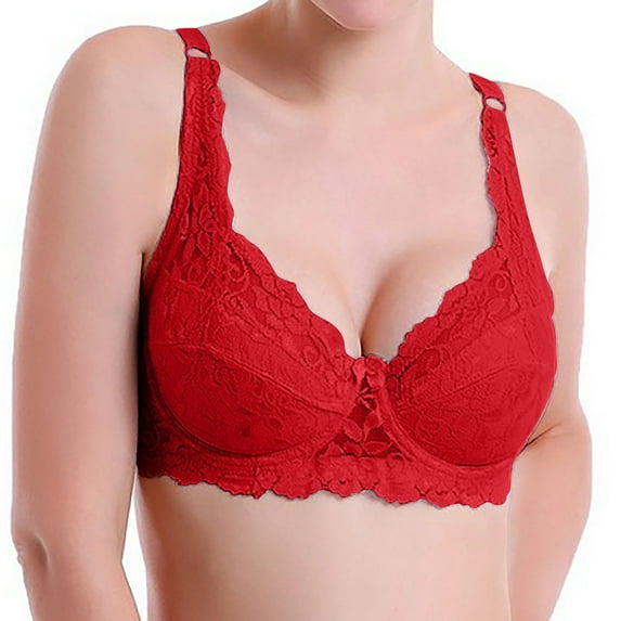 Gamivast Bras for Women No Underwire Sexy Lace Push Up Bra Comfortable Support Strappy Bras Breathable Lingerie Everyday Bras Red 95B Sujetadores Sin Varillas Para Mujer Clearance