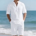 thumbnail image 1 of Gamivast Breathable Summer Outfit for Men Long Sleeve Henley Shirt and Shorts Set Crinkle Texture Cotton Linen Feel Suit for Beach Vacation Casual Daily, 1 of 7