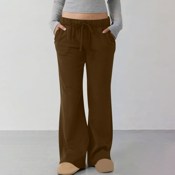 Gamivast Business Casual Pants for Women Loose Long Straight-Leg Trousers with Pockets Yoga Solid Elastic Waist Sweatpants Fall Trendy Drawstring Jogger