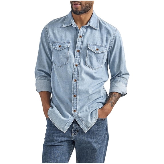 Gamivast Button Down Shirt for Men Turn Down Collar Long Sleeve Workwear Casual Shirts Regular Fit Double Pocket Soft Dress Shirts Summer Spring Tops