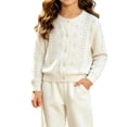thumbnail image 1 of Gamivast Button Front Cardigan Sweater for Girls Long Sleeve Pointelle Knit Crewneck Casual Layering top for School Everyday Wear White 3-4 Years, 1 of 6
