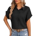 thumbnail image 1 of Gamivast Button Down Shirts for Women Collared Short Sleeve Business Casual Work Tops Loose Fit Subtle Striped Texture Soft Breathable Professional Summer Tops, 1 of 6