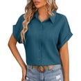 thumbnail image 1 of Gamivast Button Down Shirts for Women Collared Short Sleeve Business Casual Work Tops Loose Fit Subtle Striped Texture Soft Breathable Professional Summer Tops, 1 of 6