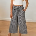 thumbnail image 1 of Gamivast Capri Pants for Kids Girls Linen Lightweight Plaid Casual Pants with Pockets Summer Travel Relaxed Wide Leg High Waisted Drawstring Cropped Length Flowy Pants, 1 of 7