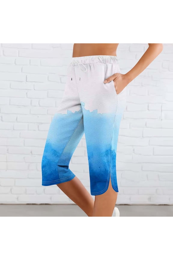 Capri Pants for Women Fashion Tie-Dye Print Knee Length Elastic Waisted Athletic Workout Yoga Pants with Pockets Blue S or My Recent Placed