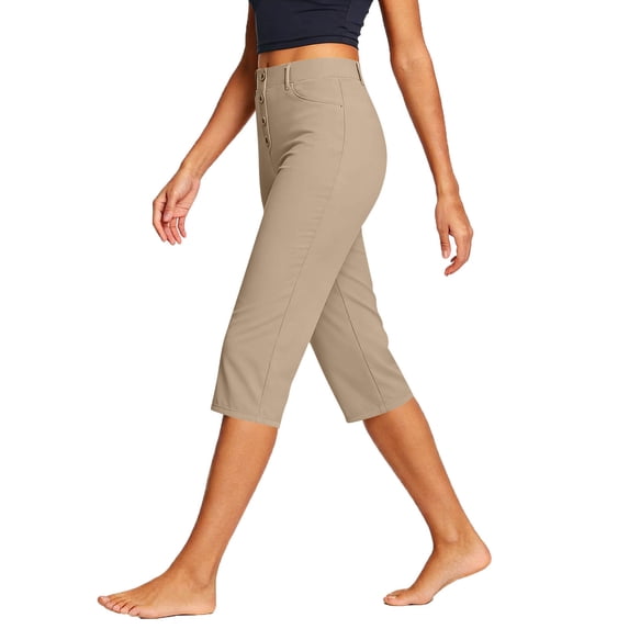 Gamivast Capri Pants for Women High Waisted Button Fly Stretchy Skinny Work Pants Business Casual Cropped Pants with Pockets Office Yoga Capris Leggings