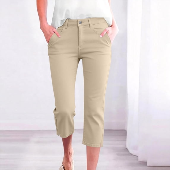 Gamivast Capri Pants for Women Mid Rise Straight Leg Cropped Pants Stretch Casual Slim Fit Ankle Length Summer Trousers with Pockets