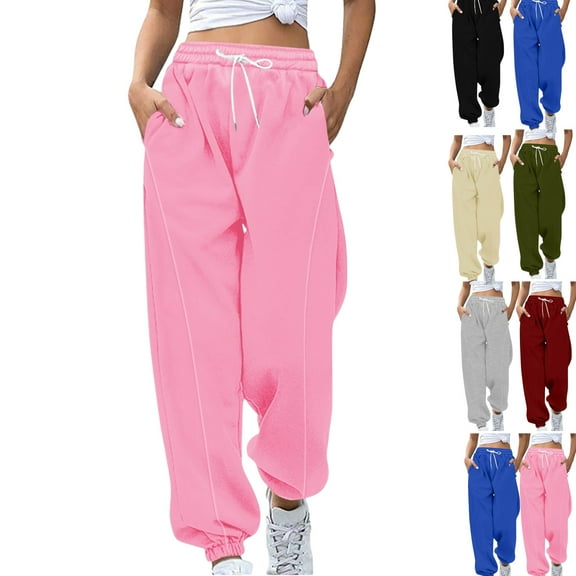 Gamivast Letters Printed Joggers Women Loose Elastic High Waisted Sweatpants with Pockets Y2K Casual Straight Leg Pants Winter Work Cuffs Ankle Pants