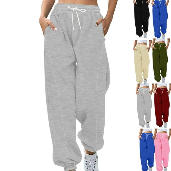 Gamivast Letters Printed Joggers Women Loose Elastic High Waisted Sweatpants with Pockets Y2K Casual Straight Leg Pants Winter Work Cuffs Ankle Pants